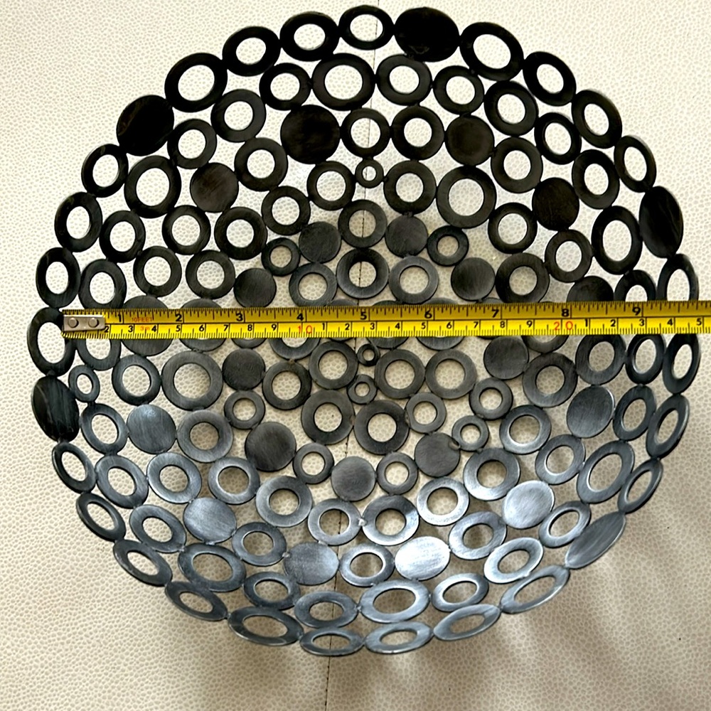Artisan Metal Silver Bowl/Art Piece Unique Home Decor Circles Artsy - Picture 3 of 4